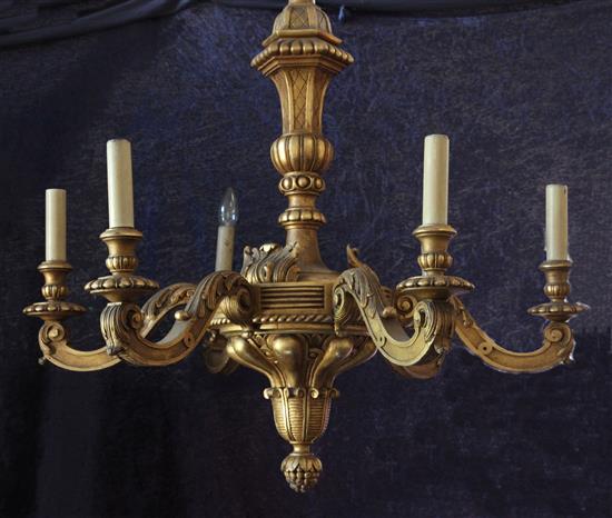 An Italian carved giltwood six branch chandelier, W.2ft 9in.